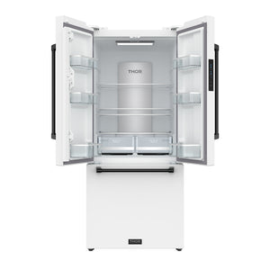 Gordon Ramsay by THOR Kitchen 30" 17.5 cu. ft. French Door Counter Depth Refrigerator with Ice Maker in White with Black Accents, RF3017FFDW-BLK