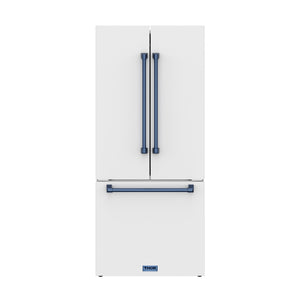 Gordon Ramsay by THOR Kitchen 30" 17.5 cu. ft. French Door Counter Depth Refrigerator with Ice Maker in White with Blue Accents, RF3017FFDW-BLU