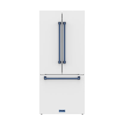 Gordon Ramsay by THOR Kitchen 30" 17.5 cu. ft. French Door Counter Depth Refrigerator with Ice Maker in White with Blue Accents, RF3017FFDW-BLU