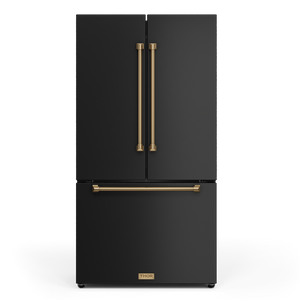 Gordon Ramsay by THOR Kitchen 36" 20.3 cu. ft. French Door Counter Depth Refrigerator with Ice Maker in Matte Black with Bronze Accents, RF3621CTD00-BRZ