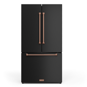 Gordon Ramsay by THOR Kitchen 36" 20.3 cu. ft. French Door Counter Depth Refrigerator with Ice Maker in Matte Black with Rose Gold Accents, RF3621CTD00-RSG