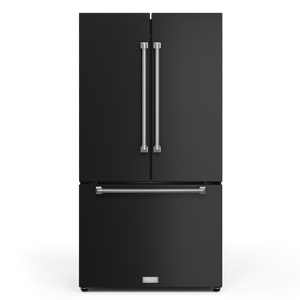 Gordon Ramsay by THOR Kitchen 36" 20.3 cu. ft. French Door Counter Depth Refrigerator with Ice Maker in Matte Black with Stainless Steel Accents, RF3621CTD00-SS