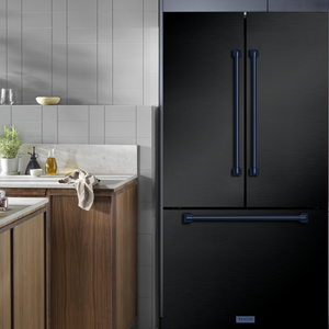 Gordon Ramsay by THOR Kitchen 36" 20.3 cu. ft. French Door Counter Depth Refrigerator with Ice Maker in Matte Black with Navy Blue Accents, RF3621CTD00-BLU