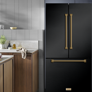 Gordon Ramsay by THOR Kitchen 36" 20.3 cu. ft. French Door Counter Depth Refrigerator with Ice Maker in Matte Black with Bronze Accents, RF3621CTD00-BRZ