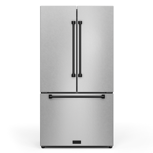 Gordon Ramsay by THOR Kitchen 36" 20.3 cu. ft. French Door Counter Depth Refrigerator with Ice Maker in Stainless Steel with Black Accents, RF3621CTD99-BLK