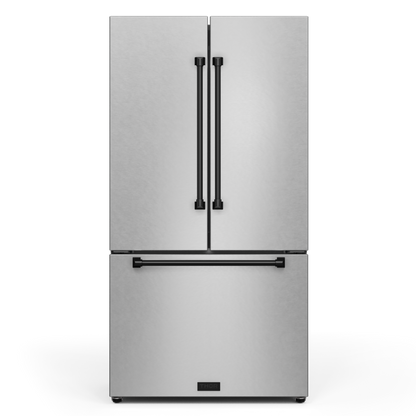 Gordon Ramsay by THOR Kitchen 36" 20.3 cu. ft. French Door Counter Depth Refrigerator with Ice Maker in Stainless Steel with Black Accents, RF3621CTD99-BLK