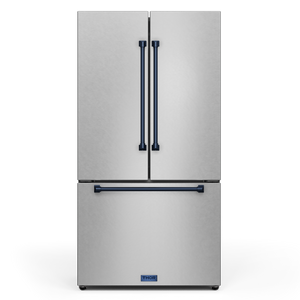 Gordon Ramsay by THOR Kitchen 36" 20.3 cu. ft. French Door Counter Depth Refrigerator with Ice Maker in Stainless Steel with Navy Blue Accents, RF3621CTD99-BLU