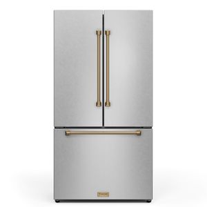 Gordon Ramsay by THOR Kitchen 36" 20.3 cu. ft. French Door Counter Depth Refrigerator with Ice Maker in Stainless Steel with Bronze Accents, RF3621CTD99-BRZ