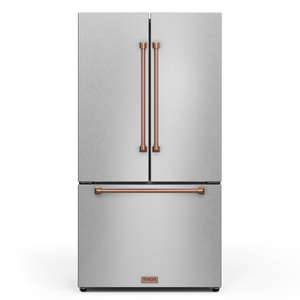 Gordon Ramsay by THOR Kitchen 36" 20.3 cu. ft. French Door Counter Depth Refrigerator with Ice Maker in Stainless Steel with Rose Gold Accents, RF3621CTD99-RSG
