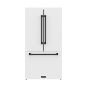Gordon Ramsay by THOR Kitchen 36" 20.3 cu. ft. Counter Depth Refrigerator with Ice Maker in White with Black Accents, RF3621CTDW-BLK