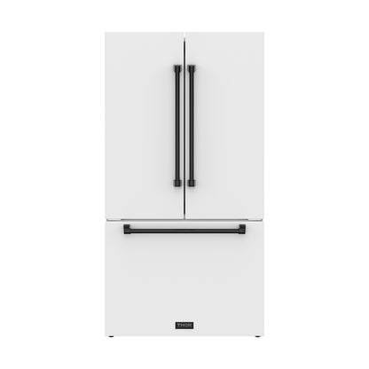 Gordon Ramsay by THOR Kitchen 36" 20.3 cu. ft. Counter Depth Refrigerator with Ice Maker in White with Black Accents, RF3621CTDW-BLK
