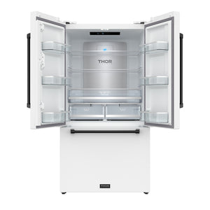 Gordon Ramsay by THOR Kitchen 36" 20.3 cu. ft. Counter Depth Refrigerator with Ice Maker in White with Black Accents, RF3621CTDW-BLK