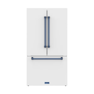Gordon Ramsay by THOR Kitchen 36" 20.3 cu. ft. Counter Depth Refrigerator with Ice Maker in White with Blue Accents, RF3621CTDW-BLU