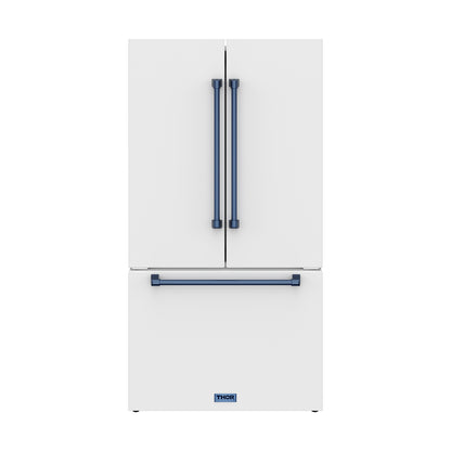Gordon Ramsay by THOR Kitchen 36" 20.3 cu. ft. Counter Depth Refrigerator with Ice Maker in White with Blue Accents, RF3621CTDW-BLU