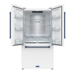 Gordon Ramsay by THOR Kitchen 36" 20.3 cu. ft. Counter Depth Refrigerator with Ice Maker in White with Blue Accents, RF3621CTDW-BLU