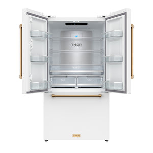 Gordon Ramsay by THOR Kitchen 36" 20.3 cu. ft. Counter Depth Refrigerator with Ice Maker in White with Bronze Accents, RF3621CTDW-BRZ