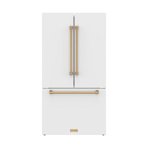 Gordon Ramsay by THOR Kitchen 36" 20.3 cu. ft. Counter Depth Refrigerator with Ice Maker in White with Bronze Accents, RF3621CTDW-BRZ