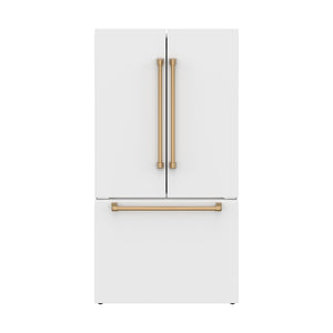 Gordon Ramsay by THOR Kitchen 36" 20.3 cu. ft. Counter Depth Refrigerator with Ice Maker in White with Bronze Accents, RF3621CTDW-BRZ