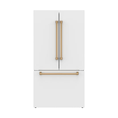 Gordon Ramsay by THOR Kitchen 36" 20.3 cu. ft. Counter Depth Refrigerator with Ice Maker in White with Bronze Accents, RF3621CTDW-BRZ
