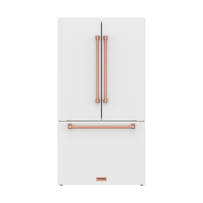 Gordon Ramsay by THOR Kitchen 36" 20.3 cu. ft. Counter Depth Refrigerator with Ice Maker in White with Rose Gold Accents, RF3621CTDW-RSG