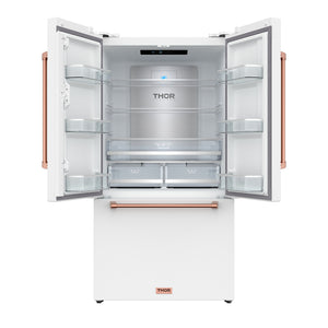 Gordon Ramsay by THOR Kitchen 36" 20.3 cu. ft. Counter Depth Refrigerator with Ice Maker in White with Rose Gold Accents, RF3621CTDW-RSG