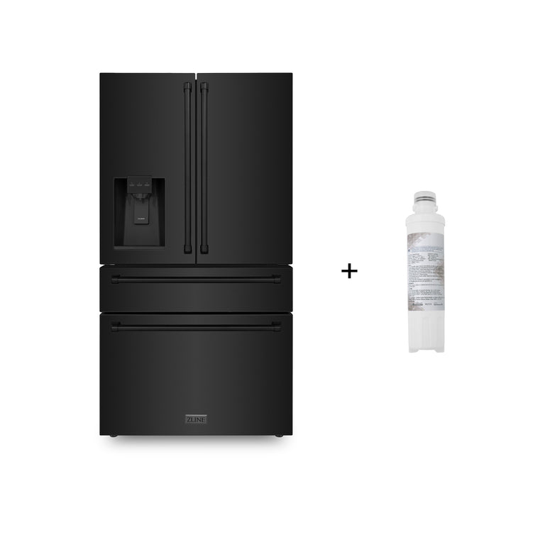 ZLINE 36" 21.6 cu. Ft. French Door Refrigerator with Water and Ice Dispenser and Water Filter in Black Stainless Steel, RFM-W-WF-36-BS