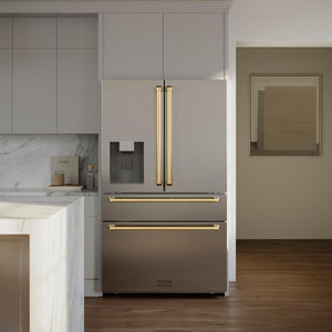 ZLINE 36 In. Autograph French Door Refrigerator with Water and Ice Dispenser in Fingerprint Resistant Stainless Steel with Gold Accents, RFMZ-W-36-G