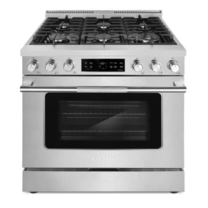 Cosmo Stellar Collection 36-Inch Slide-In Gas Range with 6 Sealed Burners, 6.1 cu. ft. Convection Oven and Air Fry, Stainless Steel, COS-RGS366SS
