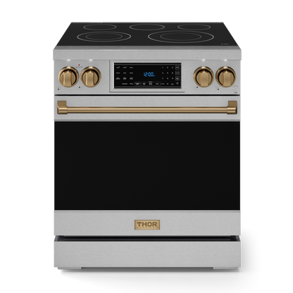 Gordon Ramsay by THOR Kitchen 30" 4.55 cu. ft. Professional Electric Range with Tilt Panel Touch Control, Self-Clean and Air Fry in Stainless Steel with Bronze Accents, RSE30-BRZ