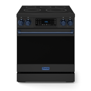 Gordon Ramsay by THOR Kitchen 30" 4.55 cu. ft. Professional Electric Range with Tilt Panel Touch Control, Self-Clean and Air Fry in Matte Black with Navy Blue Accents, RSE30B-BLU