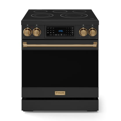 Gordon Ramsay by THOR Kitchen 30" 4.55 cu. ft. Professional Electric Range with Tilt Panel Touch Control, Self-Clean and Air Fry in Matte Black with Bronze Accents, RSE30B-BRZ