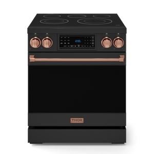 Gordon Ramsay by THOR Kitchen 30" 4.55 cu. ft. Professional Electric Range with Tilt Panel Touch Control, Self-Clean and Air Fry in Matte Black with Rose Gold Accents, RSE30B-RSG