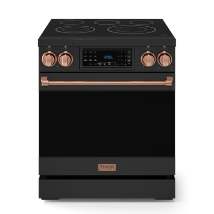 Gordon Ramsay by THOR Kitchen 30" 4.55 cu. ft. Professional Electric Range with Tilt Panel Touch Control, Self-Clean and Air Fry in Matte Black with Rose Gold Accents, RSE30B-RSG