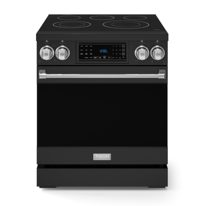 Gordon Ramsay by THOR Kitchen 30" 4.55 cu. ft. Professional Electric Range with Tilt Panel Touch Control, Self-Clean and Air Fry in Matte Black with Stainless Steel Accents, RSE30B-SS