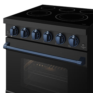 Gordon Ramsay by THOR Kitchen 30 Inch Professional Electric Range, 5 Element, Convection Oven in Matte Black with Rose Gold Accents, RSE30PB-BLU