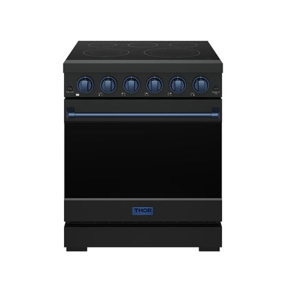 Gordon Ramsay by THOR Kitchen 30 Inch Professional Electric Range, 5 Element, Convection Oven in Matte Black with Rose Gold Accents, RSE30PB-BLU