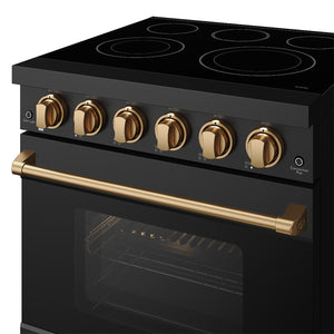 Gordon Ramsay by THOR Kitchen 30 Inch Professional Electric Range, 5 Element, Convection Oven in Matte Black with Bronze Accents, RSE30PB-BRZ