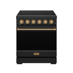 Gordon Ramsay by THOR Kitchen 30 Inch Professional Electric Range, 5 Element, Convection Oven in Matte Black with Bronze Accents, RSE30PB-BRZ