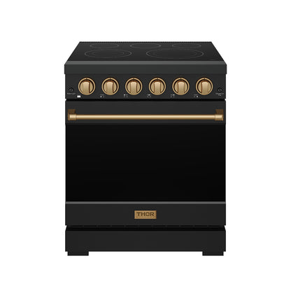 Gordon Ramsay by THOR Kitchen 30 Inch Professional Electric Range, 5 Element, Convection Oven in Matte Black with Bronze Accents, RSE30PB-BRZ