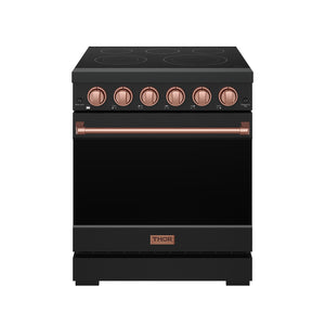 Gordon Ramsay by THOR Kitchen 30 Inch Professional Electric Range, 5 Element, Convection Oven in Matte Black with Rose Gold Accents, RSE30PB-RSG