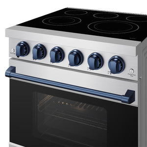 Gordon Ramsay by THOR Kitchen 30 Inch Professional Electric Range, 5 Element, Convection Oven in Stainless Steel with Blue Accents, RSE30P-BLU