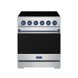 Gordon Ramsay by THOR Kitchen 30 Inch Professional Electric Range, 5 Element, Convection Oven in Stainless Steel with Blue Accents, RSE30P-BLU