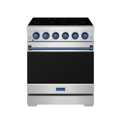 Gordon Ramsay by THOR Kitchen 30 Inch Professional Electric Range, 5 Element, Convection Oven in Stainless Steel with Blue Accents, RSE30P-BLU