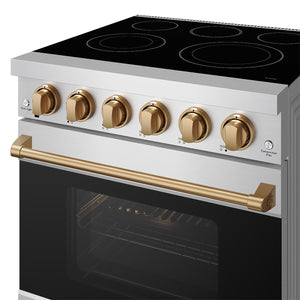 Gordon Ramsay by THOR Kitchen 30 Inch Professional Electric Range, 5 Element, Convection Oven in Stainless Steel with Bronze Accents, RSE30P-BRZ