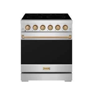 Gordon Ramsay by THOR Kitchen 30 Inch Professional Electric Range, 5 Element, Convection Oven in Stainless Steel with Bronze Accents, RSE30P-BRZ