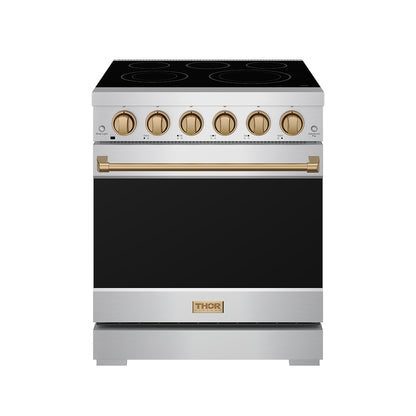 Gordon Ramsay by THOR Kitchen 30 Inch Professional Electric Range, 5 Element, Convection Oven in Stainless Steel with Bronze Accents, RSE30P-BRZ