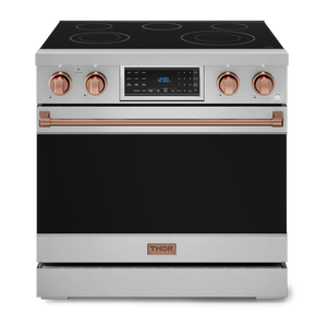Gordon Ramsay by THOR Kitchen 36" 6.0 cu. ft. Professional Electric Range with Tilt Panel Touch Control, Self-Clean and Air Fry in Stainless Steel with Rose Gold Accents, RSE36-RSG