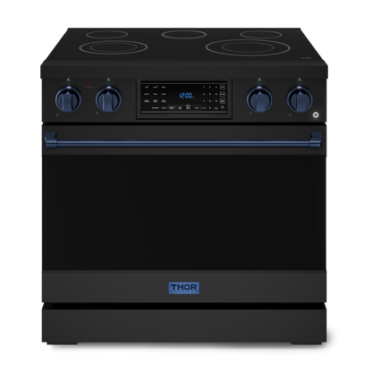 Gordon Ramsay by THOR Kitchen 36" 6.0 cu. ft. Professional Electric Range with Tilt Panel Touch Control, Self-Clean and Air Fry in Matte Black with Navy Blue Accents, RSE36B-BLU