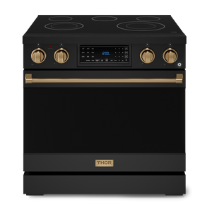 Gordon Ramsay by THOR Kitchen 36" 6.0 cu. ft. Professional Electric Range with Tilt Panel Touch Control, Self-Clean and Air Fry in Matte Black with Bronze Accents, RSE36B-BRZ