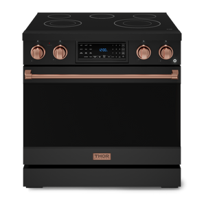 Gordon Ramsay by THOR Kitchen 36" 6.0 cu. ft. Professional Electric Range with Tilt Panel Touch Control, Self-Clean and Air Fry in Matte Black with Rose Gold Accents, RSE36B-RSG